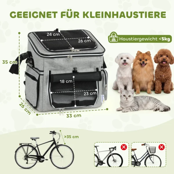 Draagbare Hondenmand Voor Fiets Voorzijde Met Veiligheidslijn, Kussen, Kom Voor Kleine Honden Tot 5kg Lichtgrijs