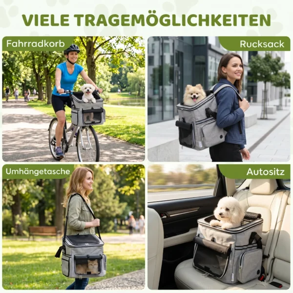 Draagbare Hondenmand Voor Fiets Voorzijde Met Veiligheidslijn, Kussen, Kom Voor Kleine Honden Tot 5kg Lichtgrijs