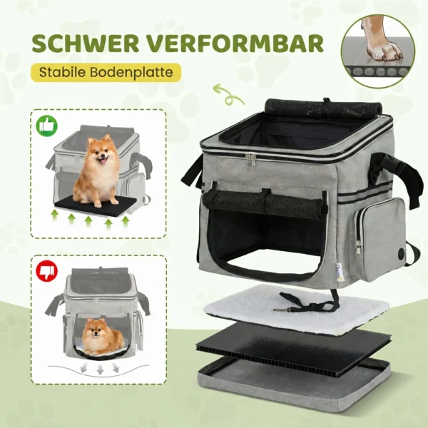 Draagbare Hondenmand Voor Fiets Voorzijde Met Veiligheidslijn, Kussen, Kom Voor Kleine Honden Tot 5kg Lichtgrijs