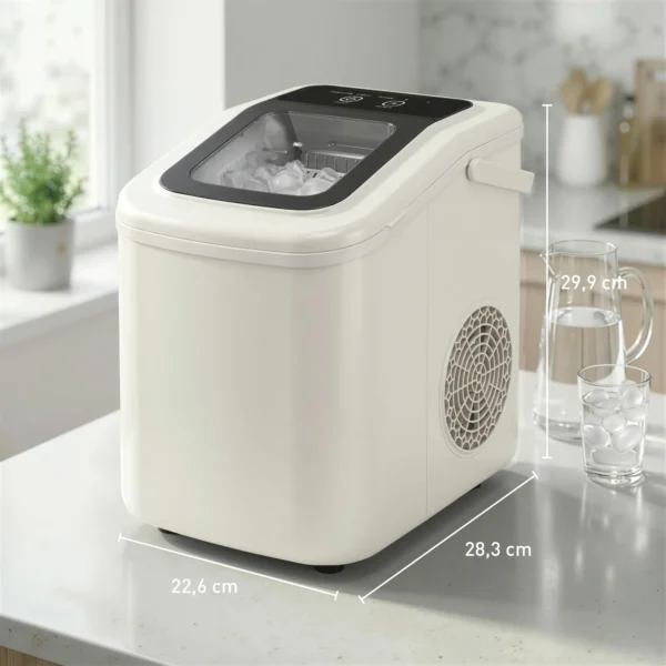 Draagbare IJsblokjesmachine Met Zelfreiniging, IJsschep & Mand, 12 Kg/24 Uur, Beige
