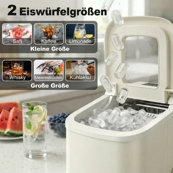 Draagbare IJsblokjesmachine Met Zelfreiniging, IJsschep & Mand, 12 Kg/24 Uur, Beige