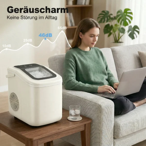 Draagbare IJsblokjesmachine Met Zelfreiniging, IJsschep & Mand, 12 Kg/24 Uur, Beige