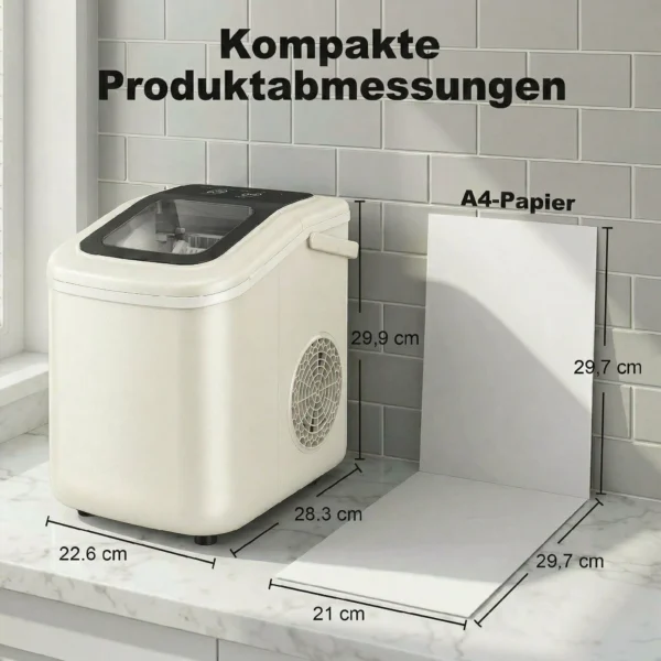 Draagbare IJsblokjesmachine Met Zelfreiniging, IJsschep & Mand, 12 Kg/24 Uur, Beige
