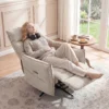Draaibare Elektrische Relaxstoel Voor Volwassenen, Stoel Met Linnen look Stof En Oplaadpoorten, Beige