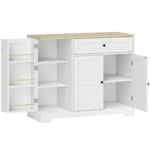 Dressoir, Landhuisstijl Keukenkast Met Schuifdeuren, 1 Lade, 2 Verstelbare Planken, Deurrekken
