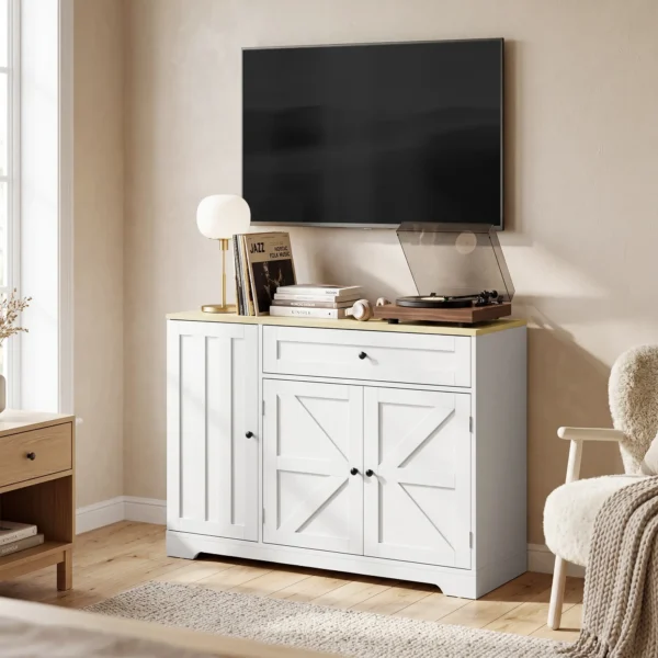 Dressoir, Landhuisstijl Keukenkast Met Schuifdeuren, 1 Lade, 2 Verstelbare Planken, Deurrekken