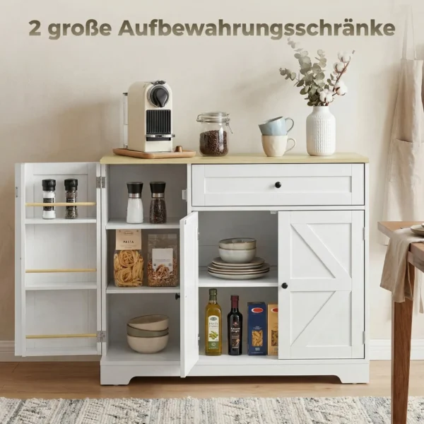 Dressoir, Landhuisstijl Keukenkast Met Schuifdeuren, 1 Lade, 2 Verstelbare Planken, Deurrekken