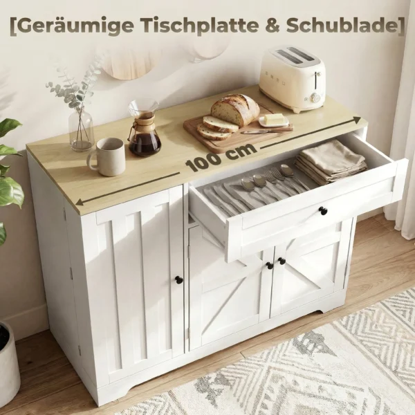 Dressoir, Landhuisstijl Keukenkast Met Schuifdeuren, 1 Lade, 2 Verstelbare Planken, Deurrekken