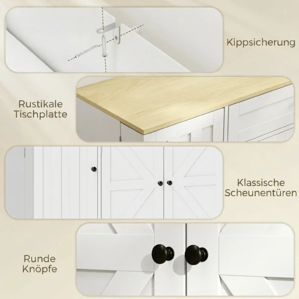 Dressoir, Landhuisstijl Keukenkast Met Schuifdeuren, 1 Lade, 2 Verstelbare Planken, Deurrekken