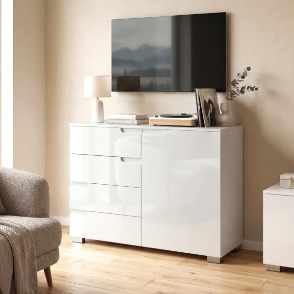 Dressoir Met 4 Lades En 1 Deur, Verstelbare Plank, Voor Woonkamer, Slaapkamer 100 X 40 X 80 Cm