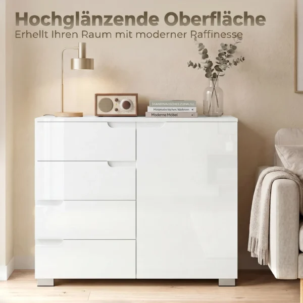 Dressoir Met 4 Lades En 1 Deur, Verstelbare Plank, Voor Woonkamer, Slaapkamer 100 X 40 X 80 Cm