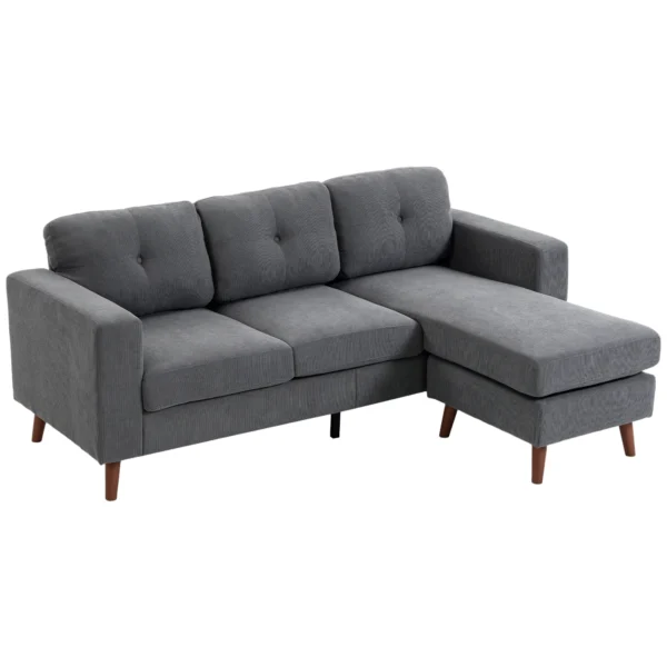 Ecksofa 192 Cm L vorm 3 zits Bank Met Omkeerbare Chaise Longue, Corduroy look, Voor Kleine Ruimte, Donkergrijs