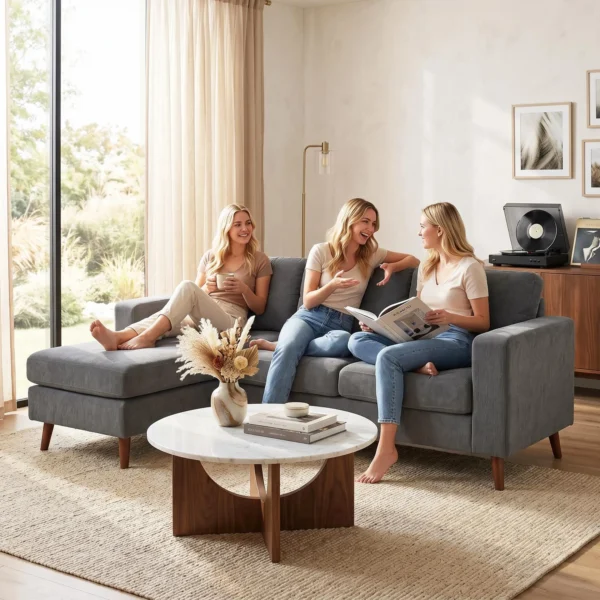 Ecksofa 192 Cm L vorm 3 zits Bank Met Omkeerbare Chaise Longue, Corduroy look, Voor Kleine Ruimte, Donkergrijs