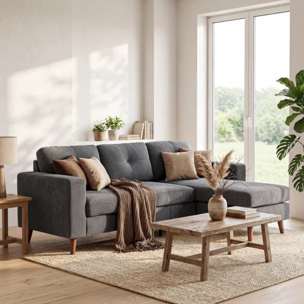 Ecksofa 192 Cm L vorm 3 zits Bank Met Omkeerbare Chaise Longue, Corduroy look, Voor Kleine Ruimte, Donkergrijs