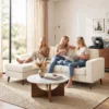 Ecksofa 192 Cm L vorm 3 zits Bank Met Omkeerbare Chaise Longue, Koord look, Voor Kleine Ruimte, Crèmewit