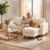 Ecksofa 192 Cm L vorm 3 zits Bank Met Omkeerbare Chaise Longue, Koord look, Voor Kleine Ruimte, Crèmewit