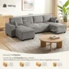 Ecksofa Met Dubbele Chaise Longues, U vormige Bank Van Corduroy Met Brede En Diepe Zit, Veren Kussens, Lichtgrijs