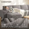 Ecksofa Met Dubbele Chaise Longues, U vormige Bank Van Corduroy Met Brede En Diepe Zit, Veren Kussens, Lichtgrijs