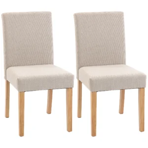 Eetkamerstoelen In Set Van 2, Moderne Linnen Gestoffeerde Stoelen Met Gestoffeerde Zit En Rugleuning, Poten Van Rubberhout