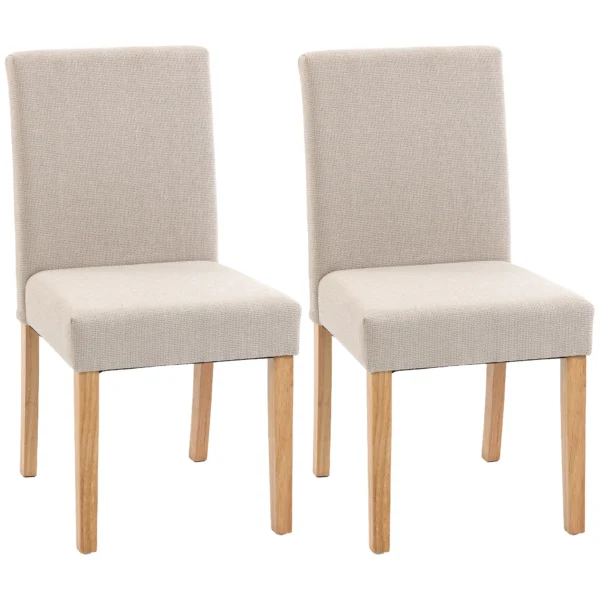 Eetkamerstoelen In Set Van 2, Moderne Linnen Gestoffeerde Stoelen Met Gestoffeerde Zit En Rugleuning, Poten Van Rubberhout