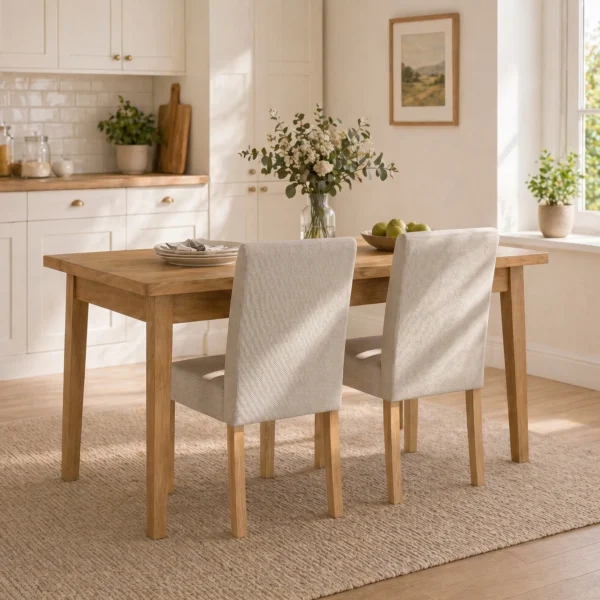 Eetkamerstoelen In Set Van 2, Moderne Linnen Gestoffeerde Stoelen Met Gestoffeerde Zit En Rugleuning, Poten Van Rubberhout