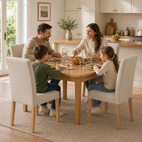 Eetkamerstoelen In Set Van 2, Moderne Linnen Gestoffeerde Stoelen Met Gestoffeerde Zit En Rugleuning, Poten Van Rubberhout