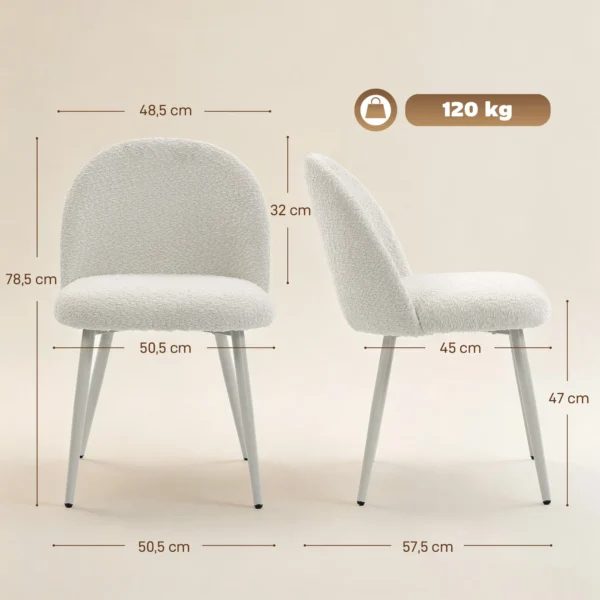 Eetkamerstoelen, Keukenstoelen, Zacht Gestoffeerd Met Chenille, 50,5 X 57,5 X 78,5 Cm, Crèmewit