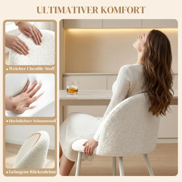 Eetkamerstoelen, Keukenstoelen, Zacht Gestoffeerd Met Chenille, 50,5 X 57,5 X 78,5 Cm, Crèmewit