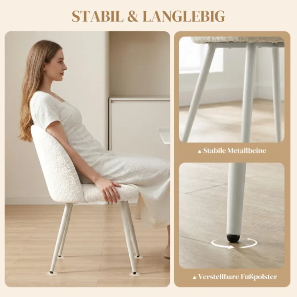Eetkamerstoelen, Keukenstoelen, Zacht Gestoffeerd Met Chenille, 50,5 X 57,5 X 78,5 Cm, Crèmewit