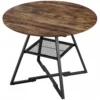 Eettafel Voor 4 Personen, 100 Cm Ronde Industriële Keukentafel Met Opbergruimte, Tafelblad In Houtlook, Rustiek Bruin