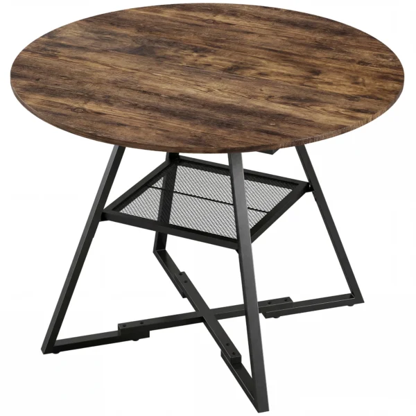 Eettafel Voor 4 Personen, 100 Cm Ronde Industriële Keukentafel Met Opbergruimte, Tafelblad In Houtlook, Rustiek Bruin