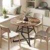 Eettafel Voor 4 Personen, 100 Cm Ronde Industriële Keukentafel Met Opbergruimte, Tafelblad In Houtlook, Rustiek Bruin