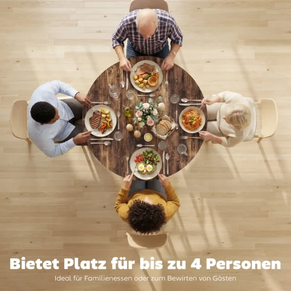 Eettafel Voor 4 Personen, 100 Cm Ronde Industriële Keukentafel Met Opbergruimte, Tafelblad In Houtlook, Rustiek Bruin