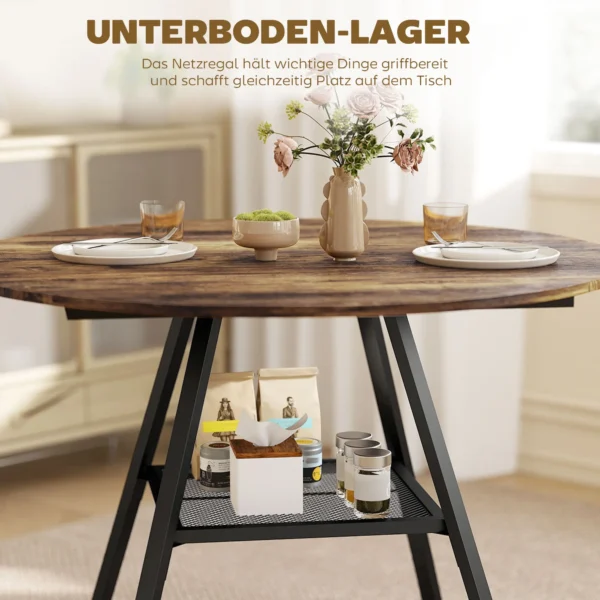 Eettafel Voor 4 Personen, 100 Cm Ronde Industriële Keukentafel Met Opbergruimte, Tafelblad In Houtlook, Rustiek Bruin
