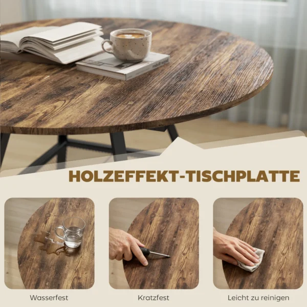 Eettafel Voor 4 Personen, 100 Cm Ronde Industriële Keukentafel Met Opbergruimte, Tafelblad In Houtlook, Rustiek Bruin