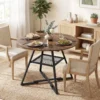 Eettafel Voor 4 Personen, 100 Cm Ronde Industriële Keukentafel Met Opbergruimte, Tafelblad In Houtlook, Rustiek Bruin