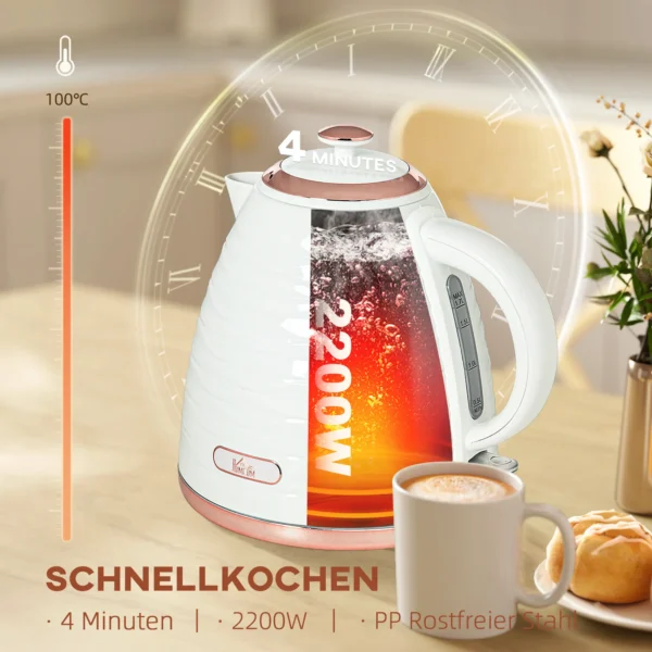 Elektrische Waterkoker, 1,7L, 2,2kW, Snelkookfunctie Met Afneembaar Wasbaar Anti Kalk Filter