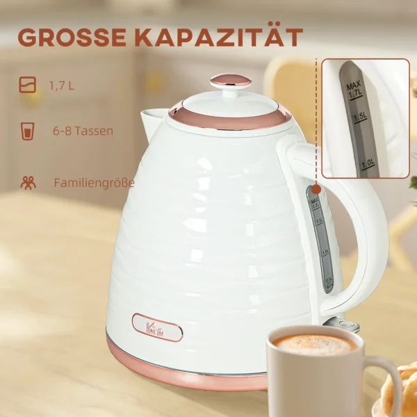 Elektrische Waterkoker, 1,7L, 2,2kW, Snelkookfunctie Met Afneembaar Wasbaar Anti Kalk Filter