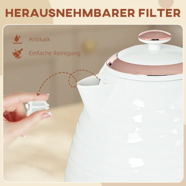 Elektrische Waterkoker, 1,7L, 2,2kW, Snelkookfunctie Met Afneembaar Wasbaar Anti Kalk Filter