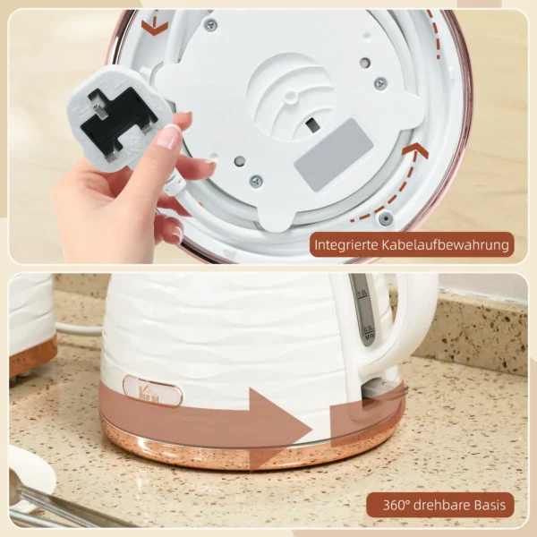 Elektrische Waterkoker, 1,7L, 2,2kW, Snelkookfunctie Met Afneembaar Wasbaar Anti Kalk Filter