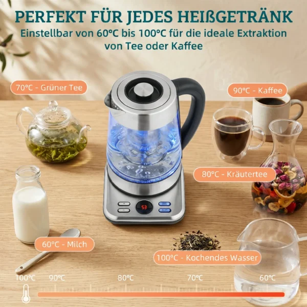 Elektrische Waterkoker, 1,7L Snelkokende 2200W Waterkoker Met UK Strix Thermostaat, Theezeef, Warmhoudfunctie