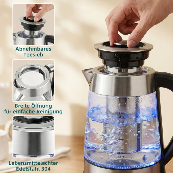Elektrische Waterkoker, 1,7L Snelkokende 2200W Waterkoker Met UK Strix Thermostaat, Theezeef, Warmhoudfunctie