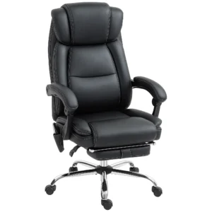 Ergonomische Bureaustoel Met Massagefunctie, Bureaustoel Met Voetensteun, Kunstleer Zwart