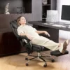 Ergonomische Bureaustoel Met Massagefunctie, Bureaustoel Met Voetensteun, Kunstleer Zwart