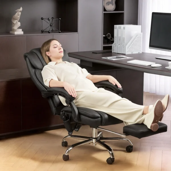 Ergonomische Bureaustoel Met Massagefunctie, Bureaustoel Met Voetensteun, Kunstleer Zwart