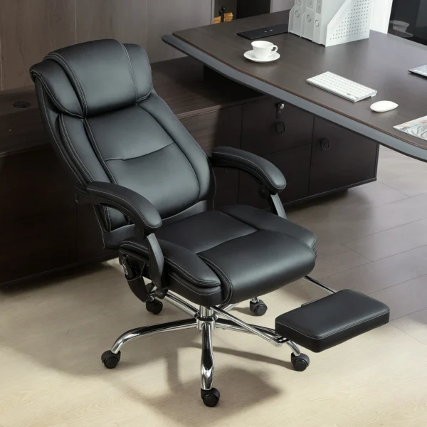 Ergonomische Bureaustoel Met Massagefunctie, Bureaustoel Met Voetensteun, Kunstleer Zwart