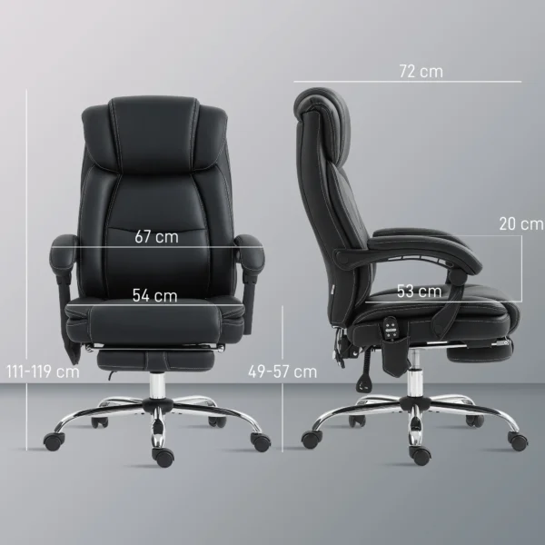 Ergonomische Bureaustoel Met Massagefunctie, Bureaustoel Met Voetensteun, Kunstleer Zwart