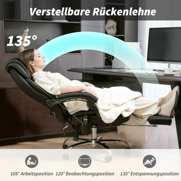 Ergonomische Bureaustoel Met Massagefunctie, Bureaustoel Met Voetensteun, Kunstleer Zwart