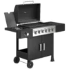 Gasgrill 17,8 KW 6+1 Branders BBQ Grillwagen Gemaakt Van Roestvrij Staal Inclusief Rol Zijbrander Thermometer Geëmailleerd Grillrooster