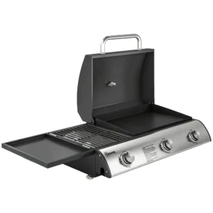 Gasgrill 7,5 KW Draagbare Tafelgrill Met 3 Branders Zijtafel Braadplaat Emaille Grillroosters Vetopvangbak